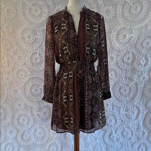 Dex smocked waist mini dress elastic waist long sheer sleeves